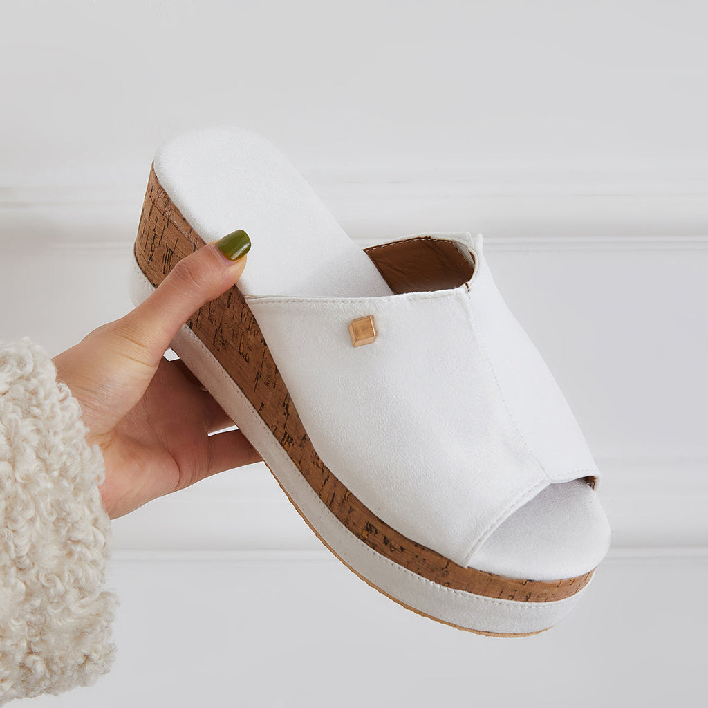 Suisecloths Comfortable Cork Footbed Slip-on Sandals Platform Wedge Slippers