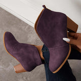 Suisecloths Retro Western V Cut Ankle Boots Slip On Chunky Stacked Heel Booties
