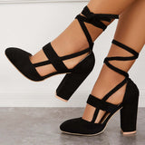 Suisecloths Chunky Block High Heels Lace Up Dress Sandals Ankle Strappy Pumps