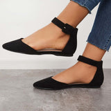 Suisecloths Pointed Toe Ankle Strap Flats Plain Ballet Shoes