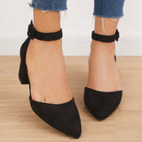 Suisecloths Low Chunky Block Heel Pumps Pointed Toe Ankle Strap Heels