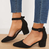 Suisecloths Low Chunky Block Heel Pumps Pointed Toe Ankle Strap Heels