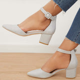 Pairmore Low Chunky Block Heel Pumps Pointed Toe Ankle Strap Heels