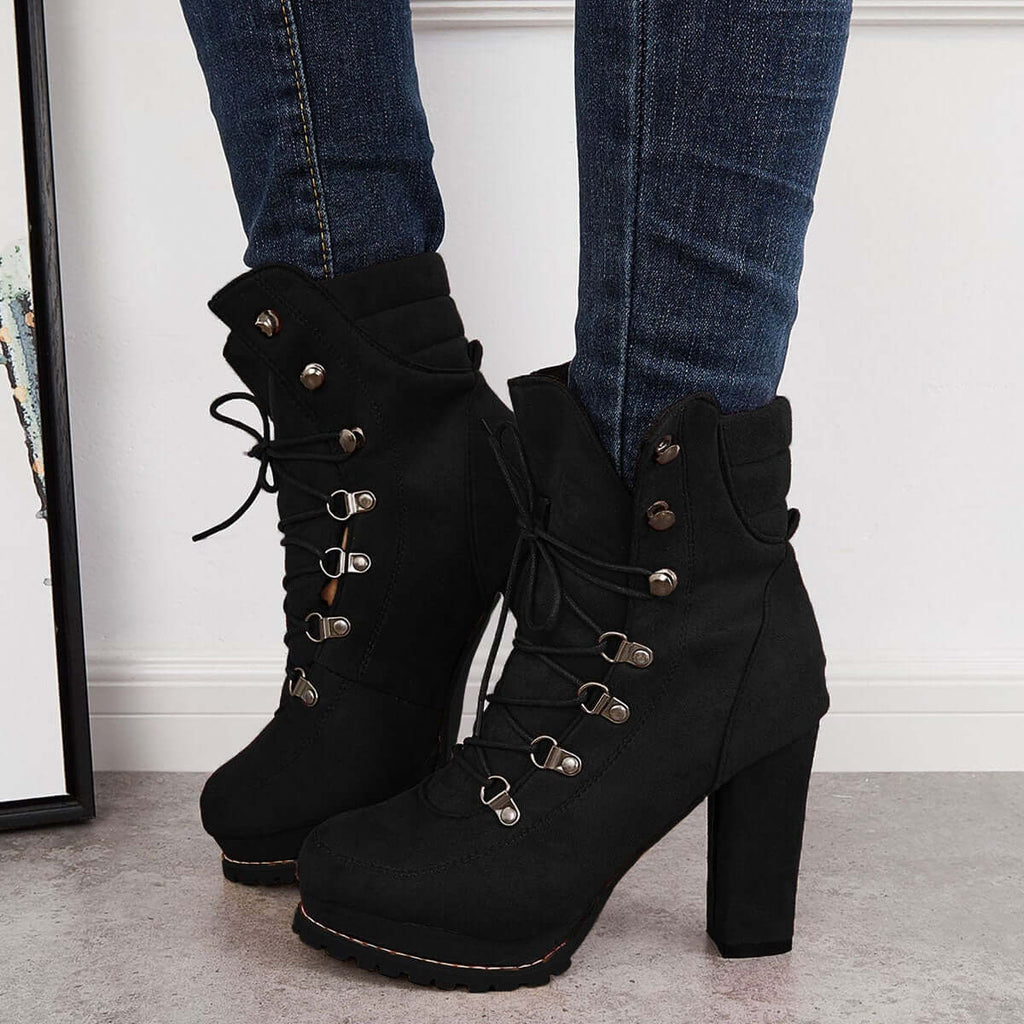 Pairmore Non Slip Chunky Platform High Heels Lace Up Ankle Boots