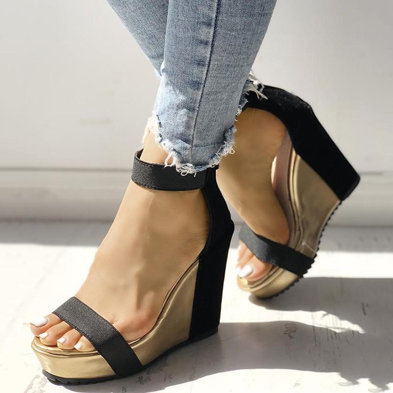 Pairmore Sexy Open Toe Back Zipper Wedges