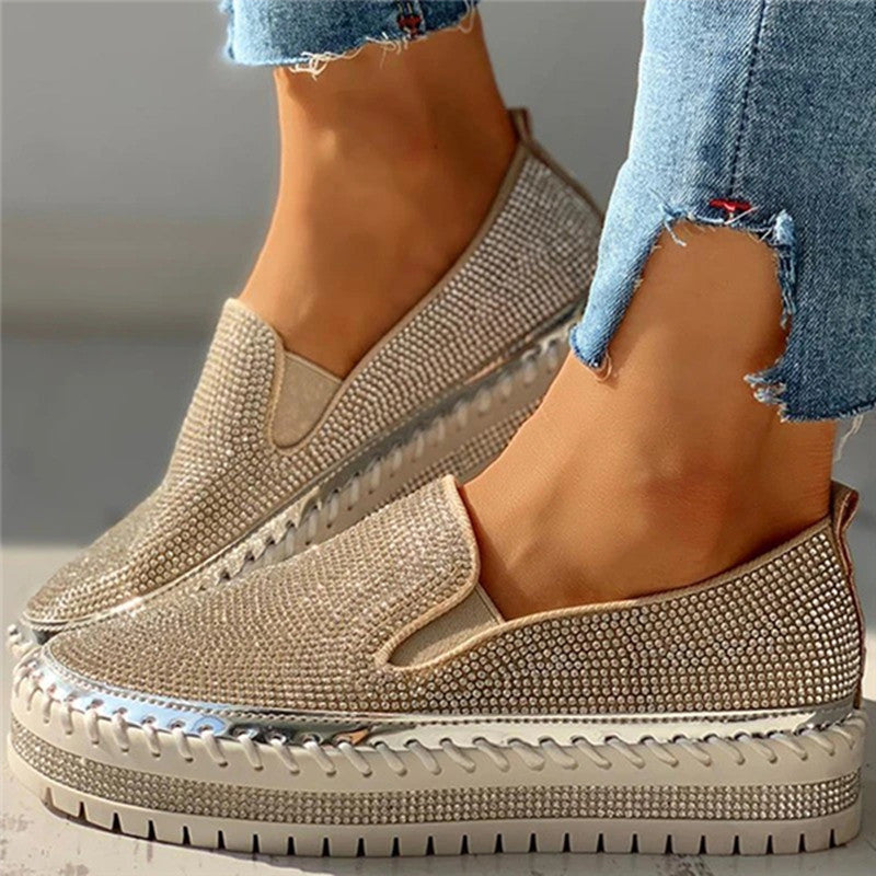 Pairmore Women Casual Fashion Rhinestone Slip-on Loafers/ Sneakers