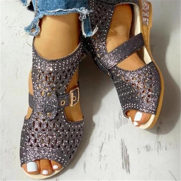 Pairmore Studded Hollow Out Peep Toe Buckled Sandals