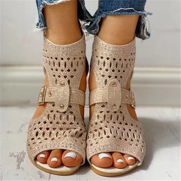 Pairmore Studded Hollow Out Peep Toe Buckled Sandals