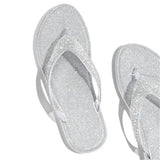 Pairmore Silver Summer Artificial Leather Rhinestone Seaside Slippers