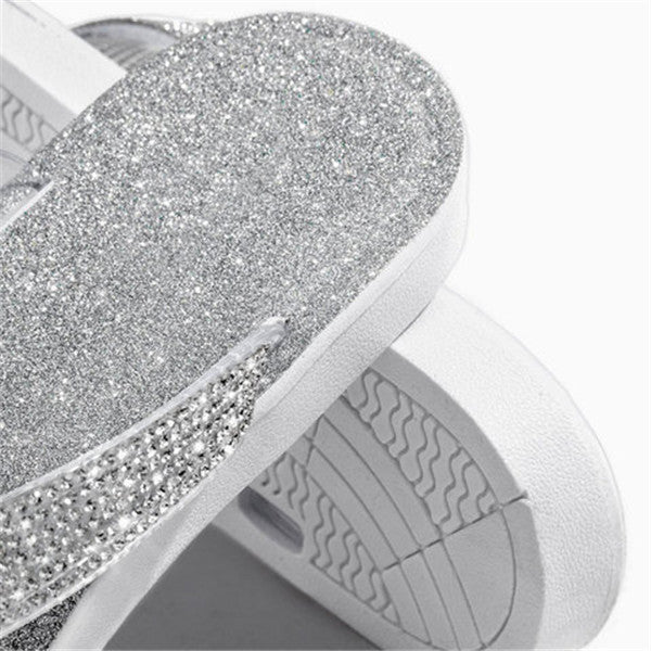 Pairmore Silver Summer Artificial Leather Rhinestone Seaside Slippers