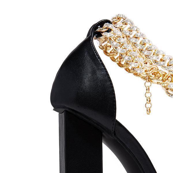 Pairmore Gold-Tone Chain Embellished Ankle Strap Chunky Heels