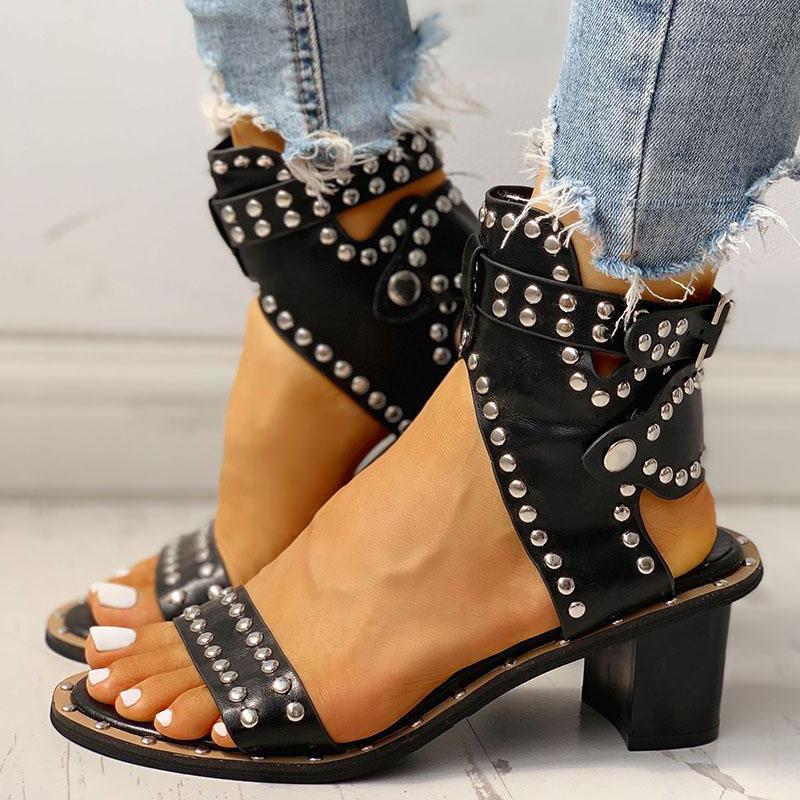 Pairmore Open Toe Rivet Chunky Heeled Sandals For Women