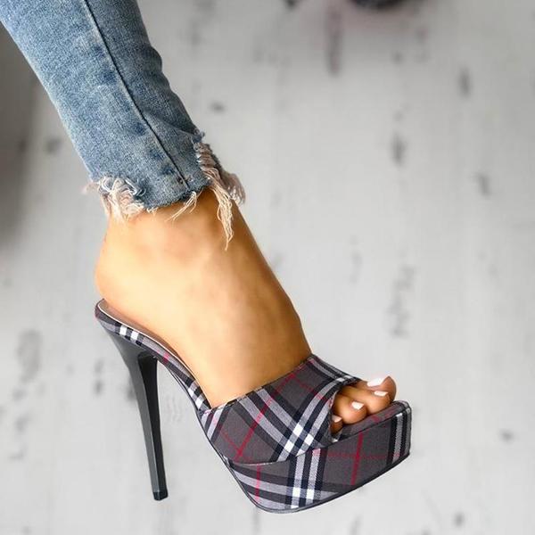 Pairmore Women's Peep Toe Plaid Slip-on Stilettos Thin Heels