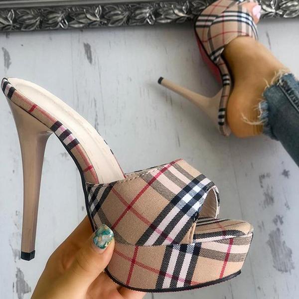Pairmore Women's Peep Toe Plaid Slip-on Stilettos Thin Heels