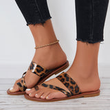Pairmore Toe Ring Leopard Wide Slide Sandals Flat Beach Slippers