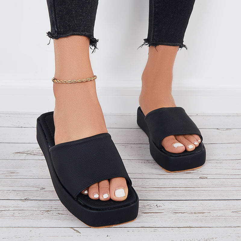 Pairmore Women Platform Slide Sandals Square Toe Thick Sole Slippers