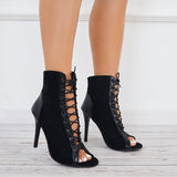 Pairmore Black Peep Toe High Heel Sandals Lace Up Ankle Boots Party Shoes