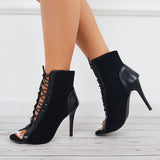 Pairmore Black Peep Toe High Heel Sandals Lace Up Ankle Boots Party Shoes