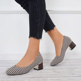 Pairmore Plaid Chunky Block Low Heel Pumps Square Toe Office Shoes