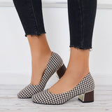 Pairmore Plaid Chunky Block Low Heel Pumps Square Toe Office Shoes