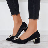 Pairmore Buckle Block Low Heel Pumps Pointed Toe Solid Color Office Shoes