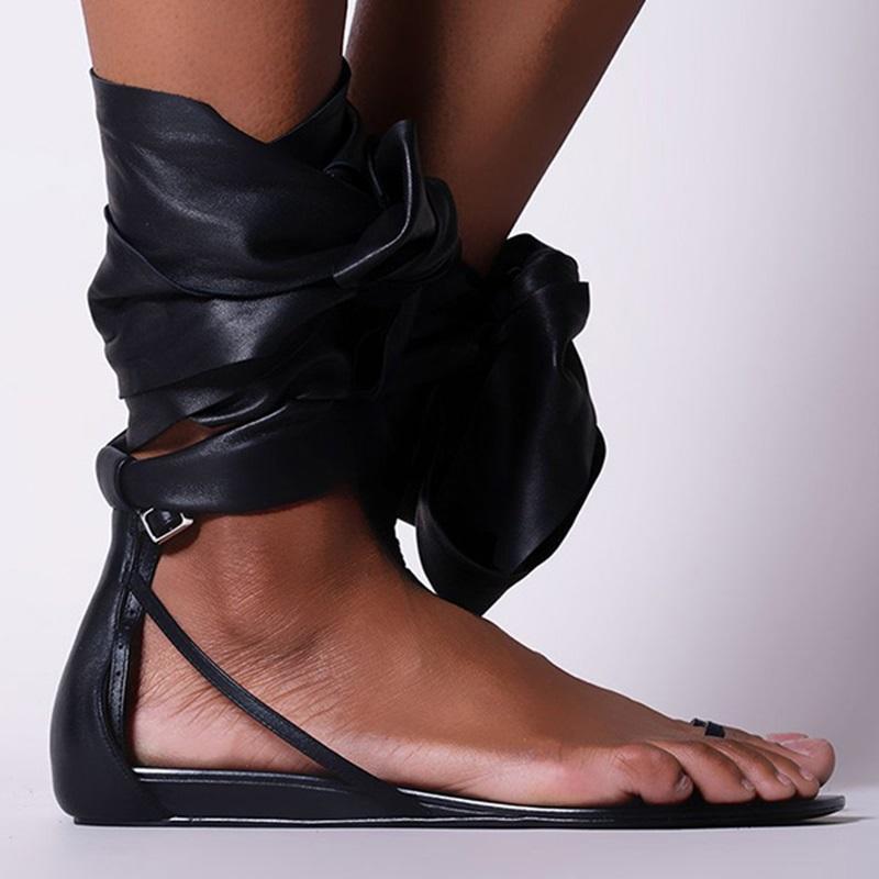 Pairmore Women Gladiator Thong Summer Ankle Wrap Flat Sandals