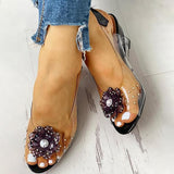 Pairmore Studded Flower Design Transparent Wedge Sandals