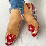 Pairmore Studded Flower Design Transparent Wedge Sandals