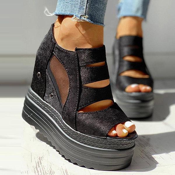 Pairmore Side Zipper Peep Toe Patchwork Platform Sandals