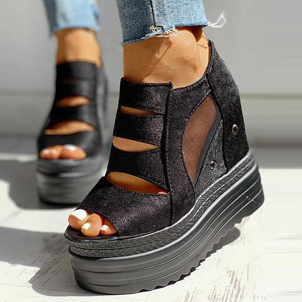 Pairmore Side Zipper Peep Toe Patchwork Platform Sandals