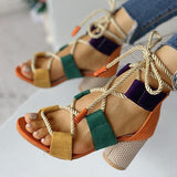 Pairmore Colourblock Lace-up Chunky Heels Open Toe Sandals