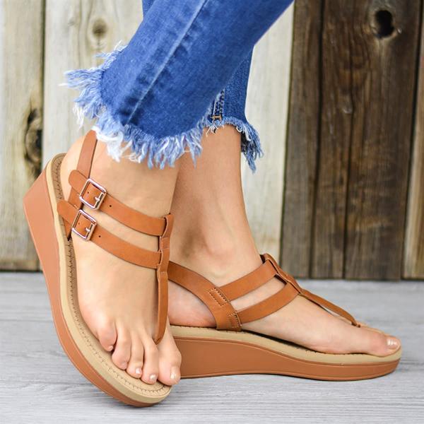 Pairmore Adjustable Buckle T-Strap Wedge Sandals