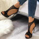 Pairmore Open Toe Cutout Lace Thin Heel Sandals