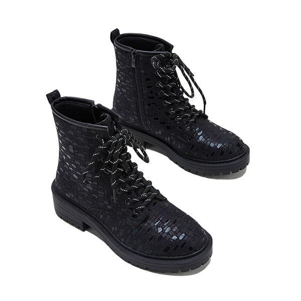 Pairmore Women Sexy Sequin Lace-Up Ankle Chunky Heel Boots