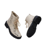 Pairmore Women Sexy Sequin Lace-Up Ankle Chunky Heel Boots