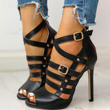 Pairmore Solid Hollow Out Ankle Strap Thin Heeled Sandals
