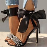 Pairmore Studded Bowknot Design Thin Heels
