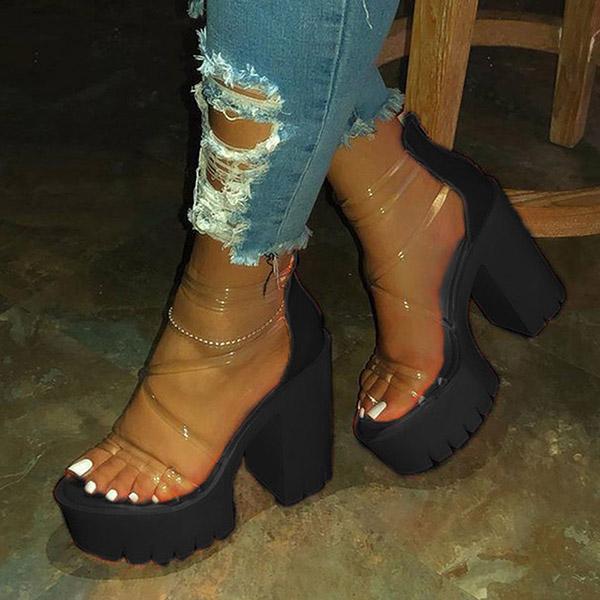Pairmore Chunky Heel Zipper Open Toe Strappy See-Through Sandals