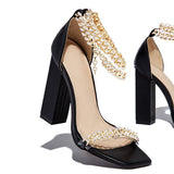 Pairmore Chain Embellished Ankle Strap Chunky Heels