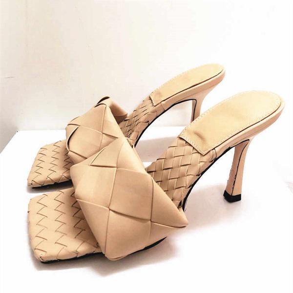 Pairmore Square Open Toe Heeled Woven Leather Mule Slip On Quilted High Heels