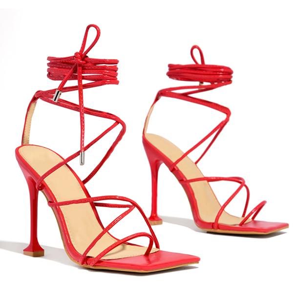 Pairmore Around-The-Ankle Lace-Up Closure Open Squared Toe Heels