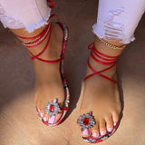 Pairmore Lace-Up Toe Ring Snake Print Sandals