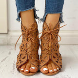 Pairmore Hollow Out Lace-Up Pu Wedge Sandals