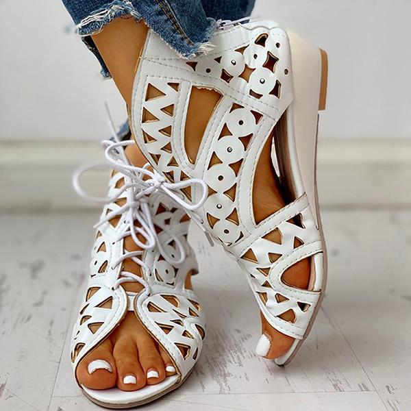 Pairmore Hollow Out Lace-Up Pu Wedge Sandals