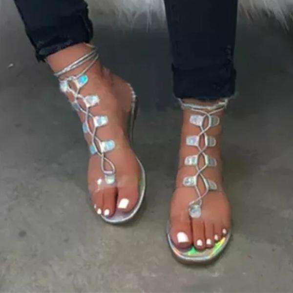 Pairmore Sexy Transparent Straps Lace-Up Sandals
