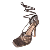 Pairmore Fishnet Squared Toe Lace Up Heels