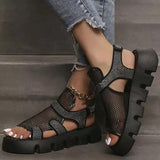 Pairmore Rhinestone Hollow-Out Velcro Solid Color Platform Sandals