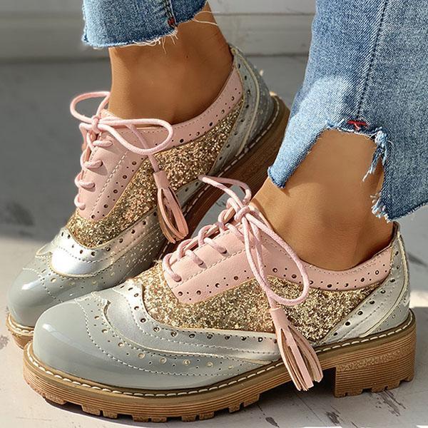Pairmore Lace-Up Sequins Insert Chunky Heeled Boots