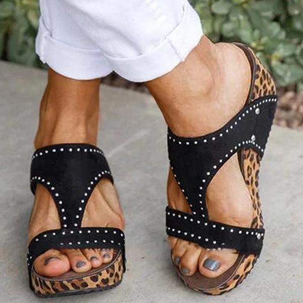 Pairmore Women Rhinestone Animal Print Wedge Heel Sandals
