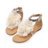 Pairmore 3D Flower String Beads Ankle Straps Flat Sandals